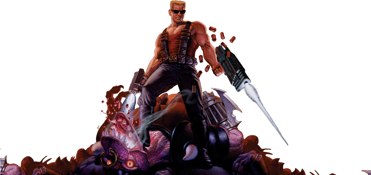 Duke Nukem character holding weapons, representing SEO domination and ranking warfare